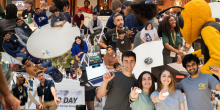 Startup Launch Collage Image of CREATE-X Founders in the Startup Launch program, showing their products, meeting guests of Demo Day, and networking